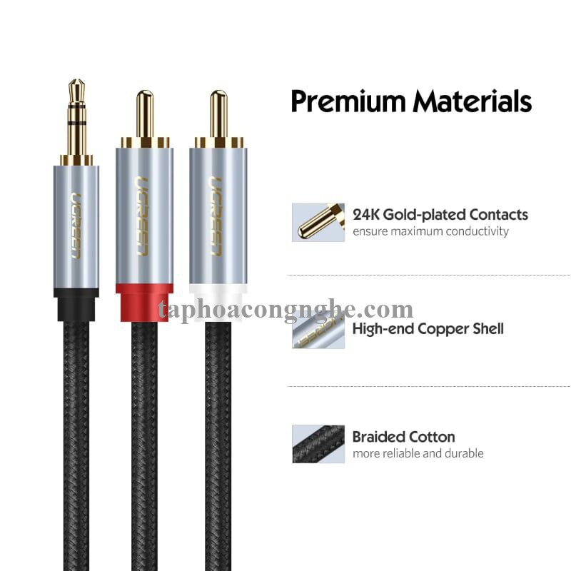 Ugreen 40845 5M màu Đen Cáp âm thanh 2 đầu Bông sen sang 3.5mm Dương đầu bọc nhôm mạ vàng AV135 30040845